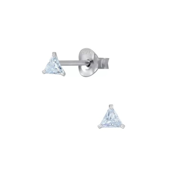92.5 Sterling Silver Diamond Triangle Stud Earrings Hypoallergenic Jewelry Gift - Picture 1 of 5
